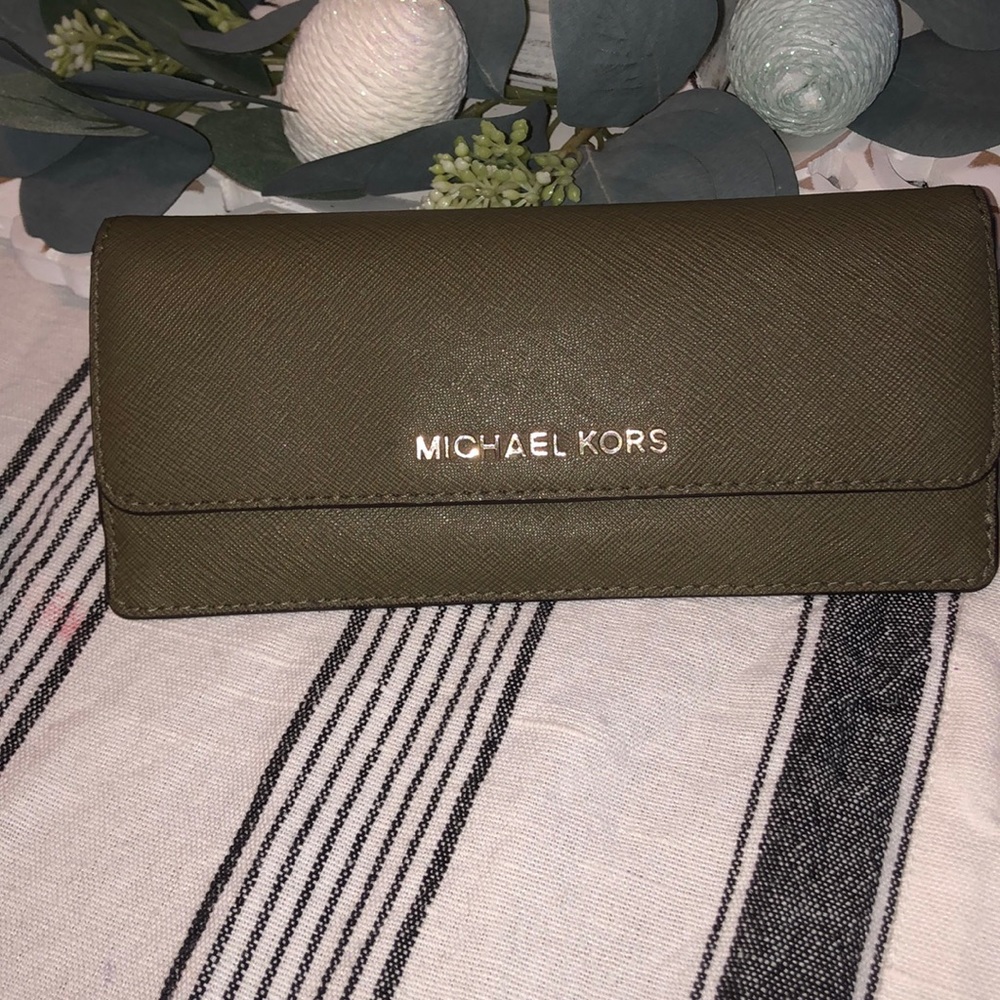MK authentic wallet olive green
